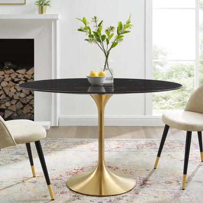 Lippa 48" Oval Artificial Marble Dining Table, Artificial Marble, Metal Steel, Gold Black, 20925