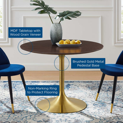 Lippa 40" Wood Dining Table, Wood, Gold Dark Brown Brown Walnut, 20926