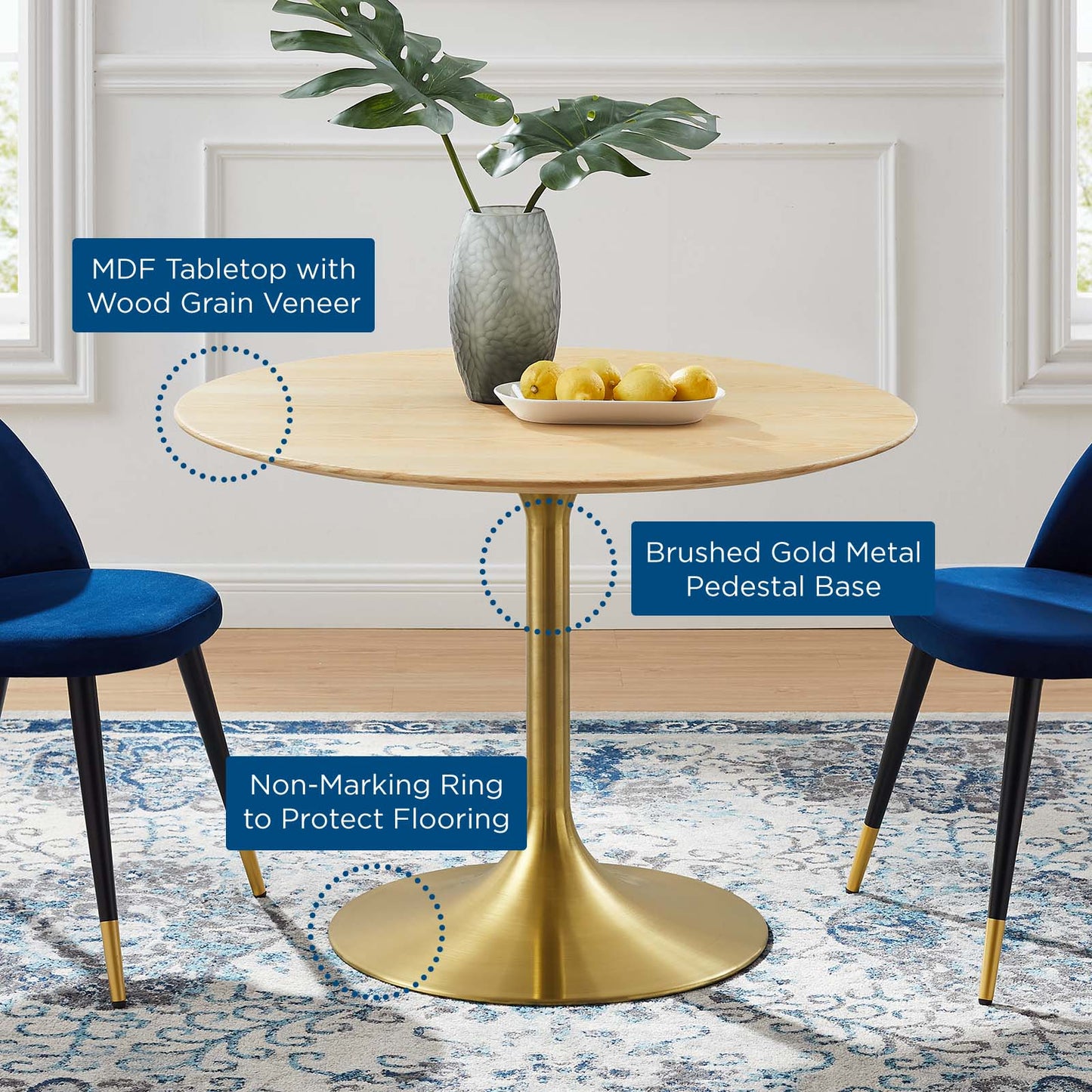 Lippa 40" Wood Dining Table, Wood, Gold Brown Natural, 20927