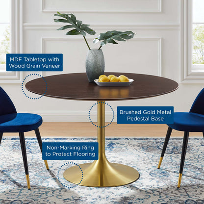 Lippa 47" Wood Dining Table, Wood, Gold Dark Brown Brown Walnut, 20928