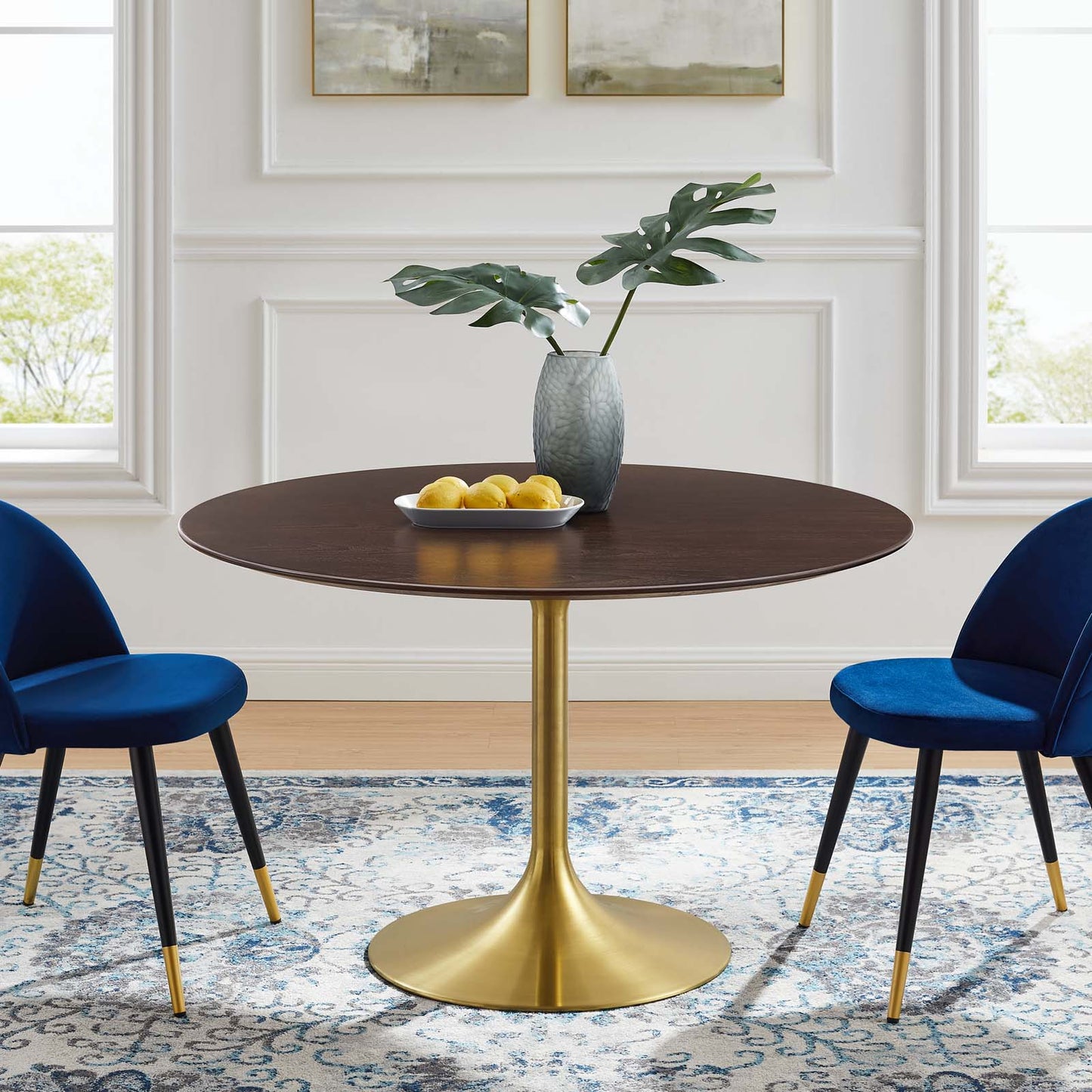 Lippa 47" Wood Dining Table, Wood, Gold Dark Brown Brown Walnut, 20928