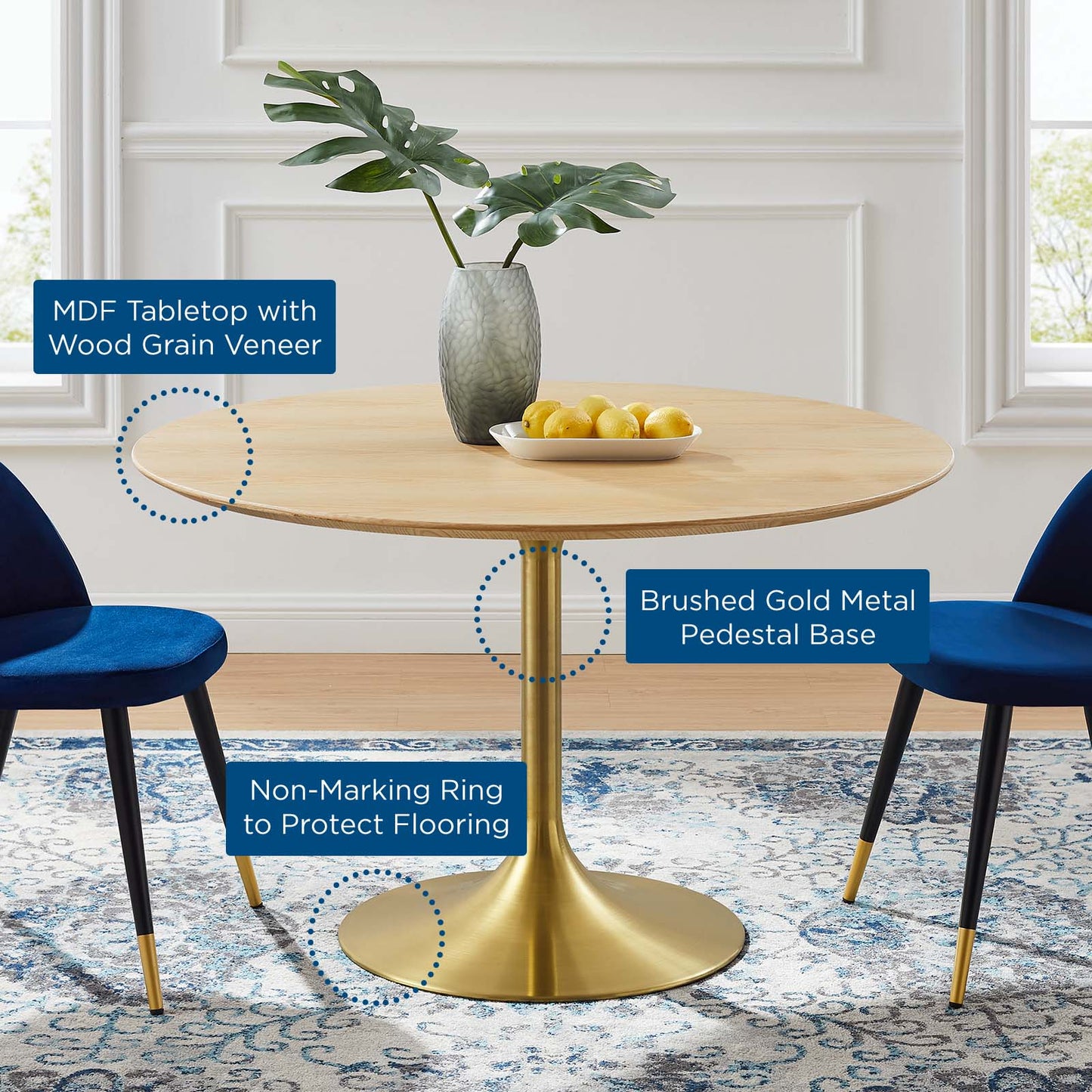 Lippa 47" Wood Dining Table, Wood, Gold Brown Natural, 20929