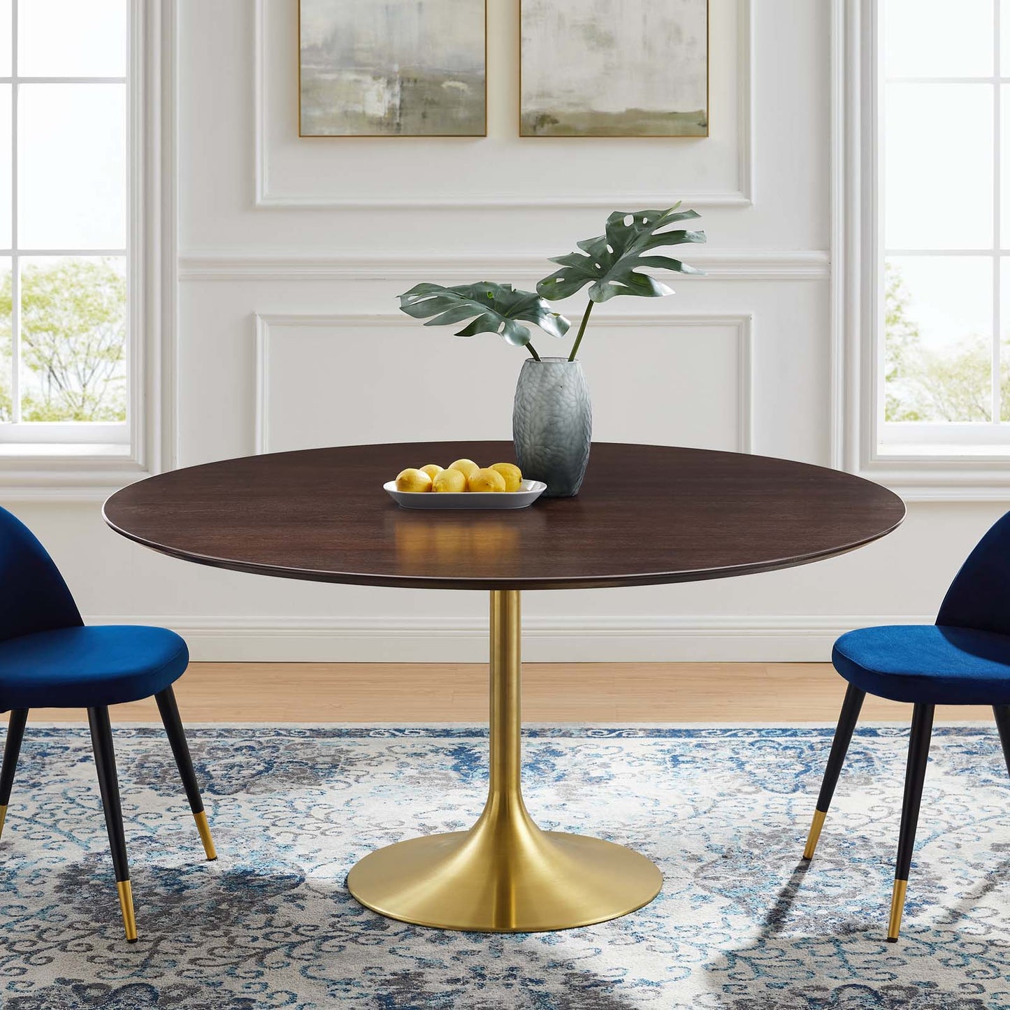 Lippa 60" Wood Dining Table, Wood, Gold Dark Brown Brown Walnut, 20930