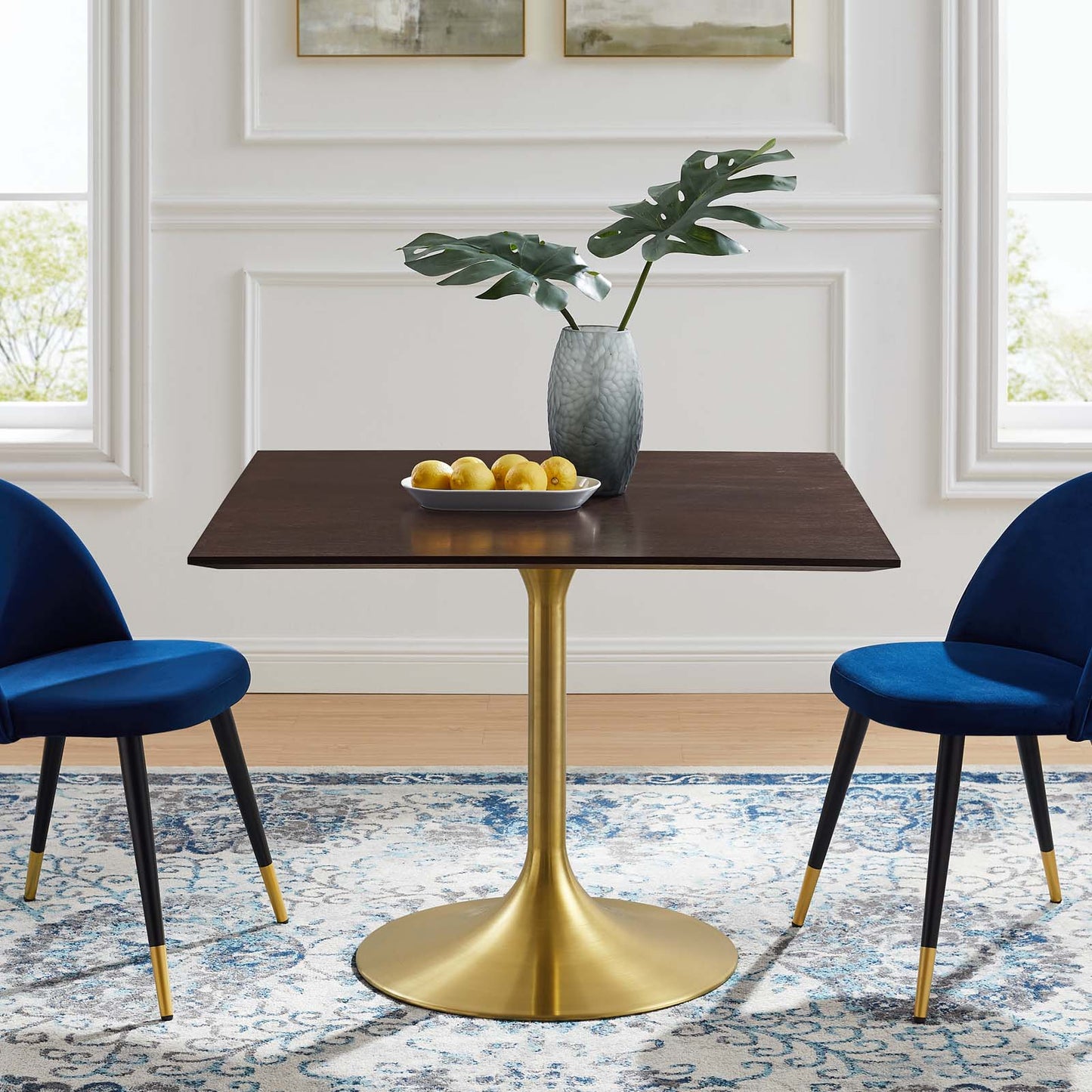 Lippa 40" Square Wood Dining Table, Wood, Gold Dark Brown Brown Walnut, 20932
