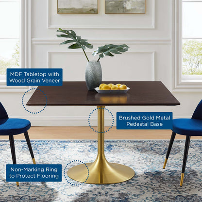 Lippa 47" Square Wood Dining Table, Wood, Gold Dark Brown Brown Walnut, 20934