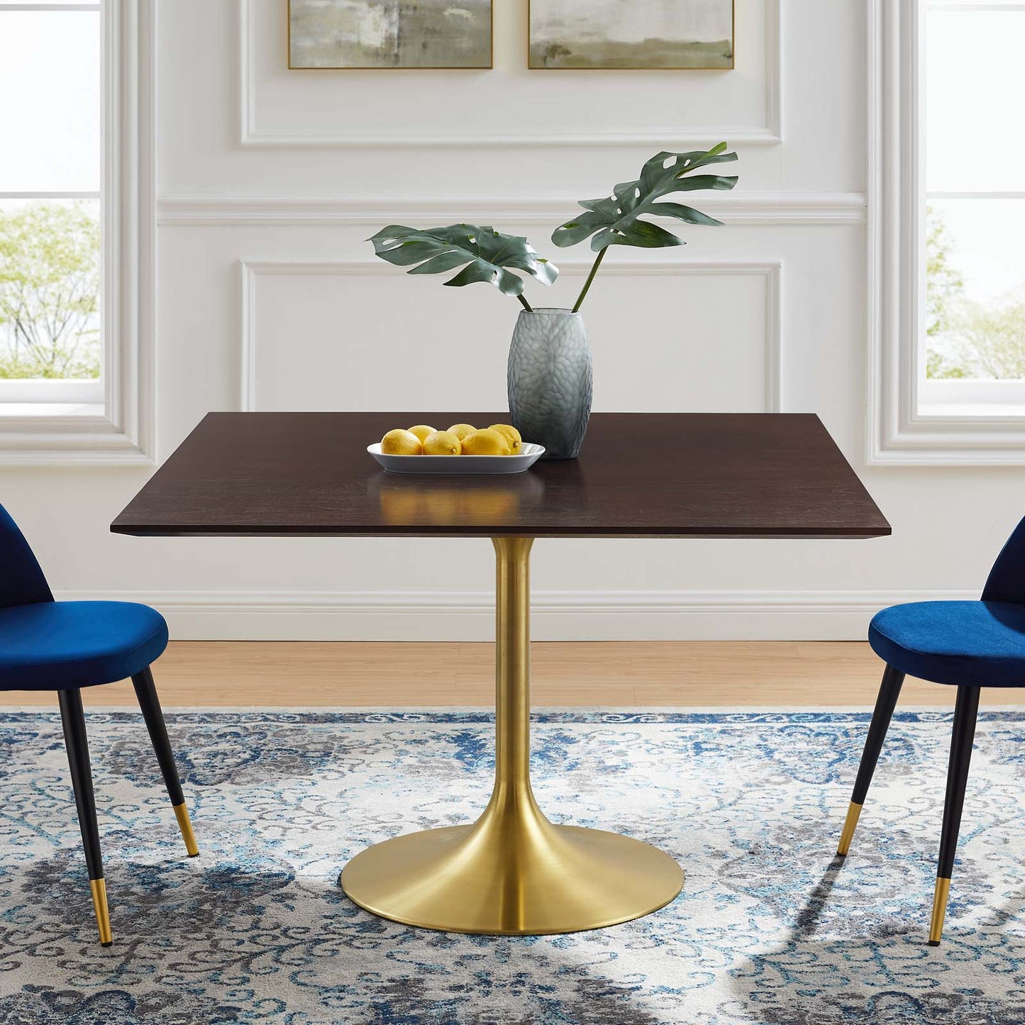 Lippa 47" Square Wood Dining Table, Wood, Gold Dark Brown Brown Walnut, 20934