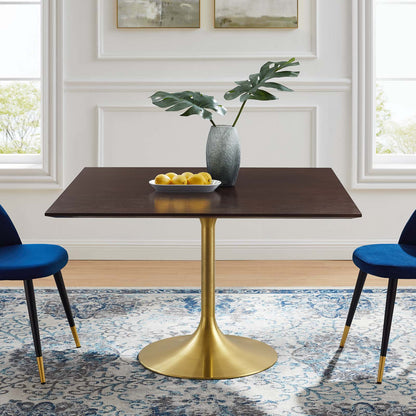 Lippa 47" Square Wood Dining Table, Wood, Gold Dark Brown Brown Walnut, 20934