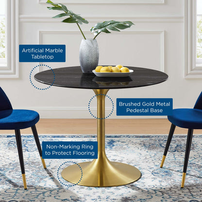 Lippa 40" Artificial Marble Dining Table, Artificial Marble, Metal Steel, Gold Black, 20936