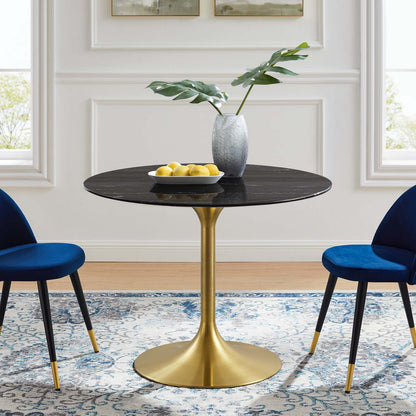 Lippa 40" Artificial Marble Dining Table, Artificial Marble, Metal Steel, Gold Black, 20936