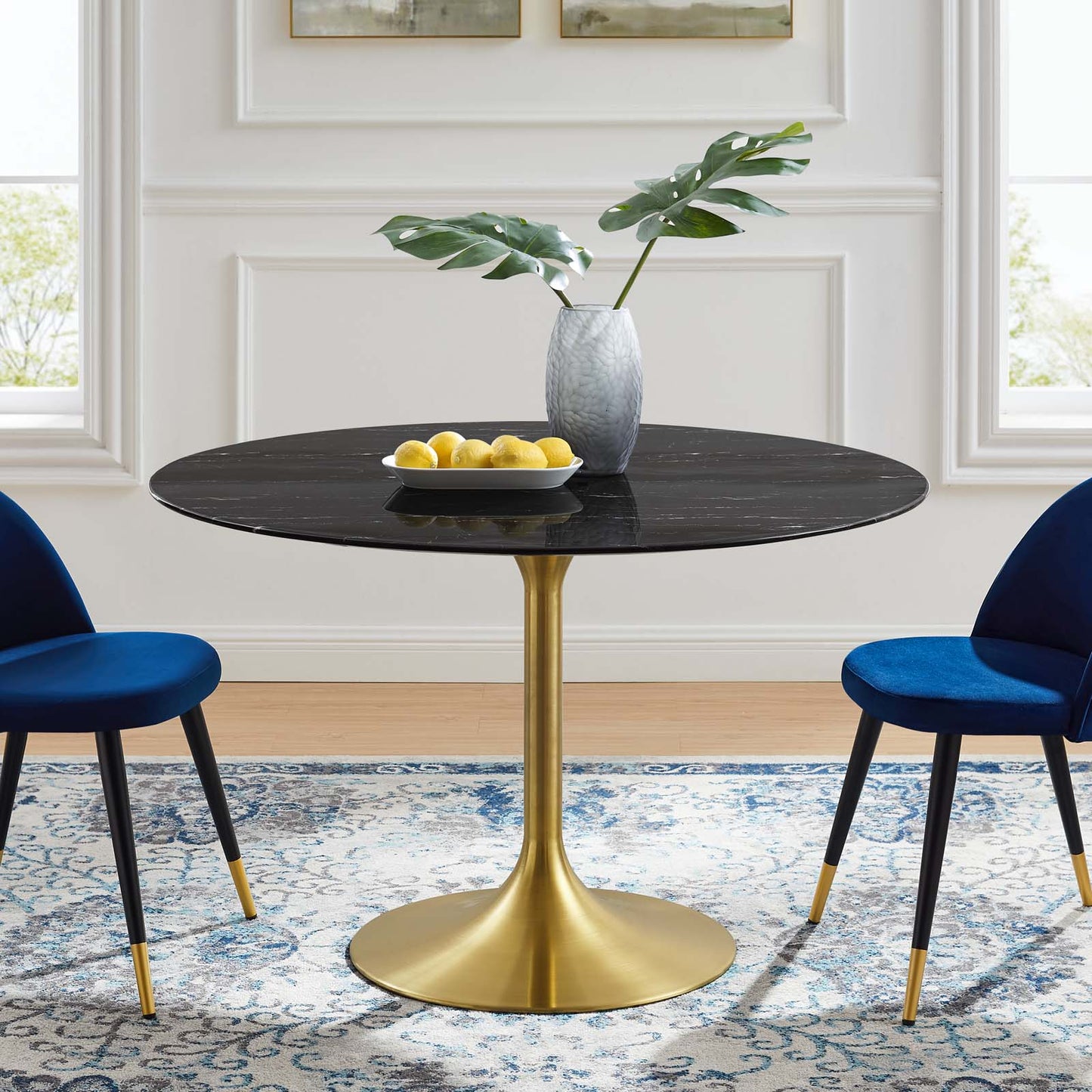 Lippa 47" Artificial Marble Dining Table, Artificial Marble, Metal Steel, Gold Black, 20937
