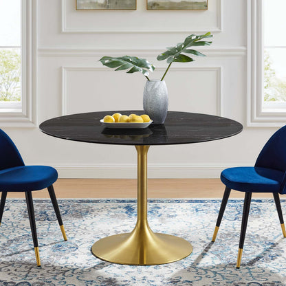 Lippa 47" Artificial Marble Dining Table, Artificial Marble, Metal Steel, Gold Black, 20937