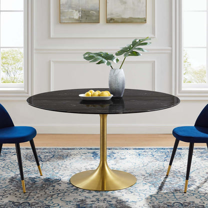 Lippa 54" Artificial Marble Dining Table, Artificial Marble, Metal Steel, Gold Black, 20938