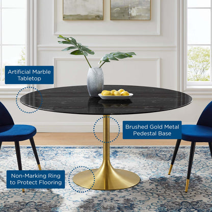 Lippa 60" Artificial Marble Dining Table, Artificial Marble, Metal Steel, Gold Black, 20939