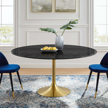 Lippa 60" Artificial Marble Dining Table, Artificial Marble, Metal Steel, Gold Black, 20939