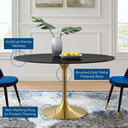 Lippa 54" Oval Artificial Marble Dining Table, Artificial Marble, Metal Steel, Gold Black, 20940
