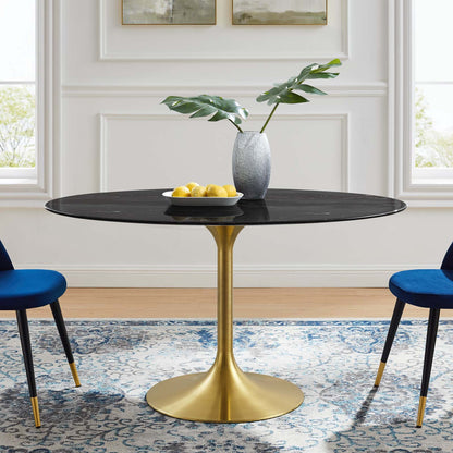 Lippa 54" Oval Artificial Marble Dining Table, Artificial Marble, Metal Steel, Gold Black, 20940