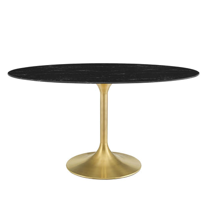 Lippa 60" Oval Artificial Marble Dining Table, Artificial Marble, Metal Steel, Gold Black, 20941