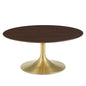 Lippa 36" Wood Coffee Table, Wood, Metal Steel, Gold Dark Brown Brown Walnut, 20942