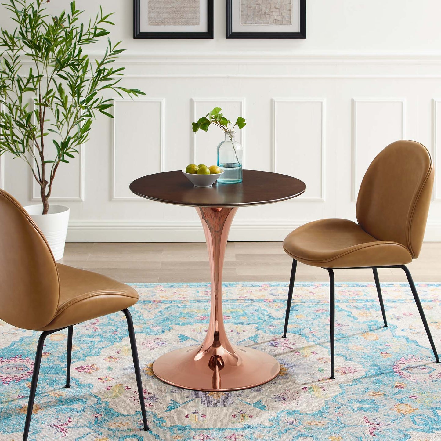 Lippa 28" Wood Dining Table, Wood, Rose Gold Dark Brown Brown Walnut, 20943