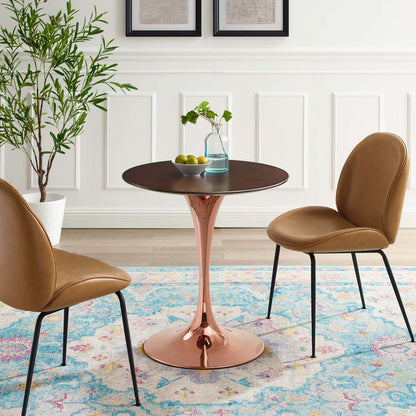 Lippa 28" Wood Dining Table, Wood, Rose Gold Dark Brown Brown Walnut, 20943