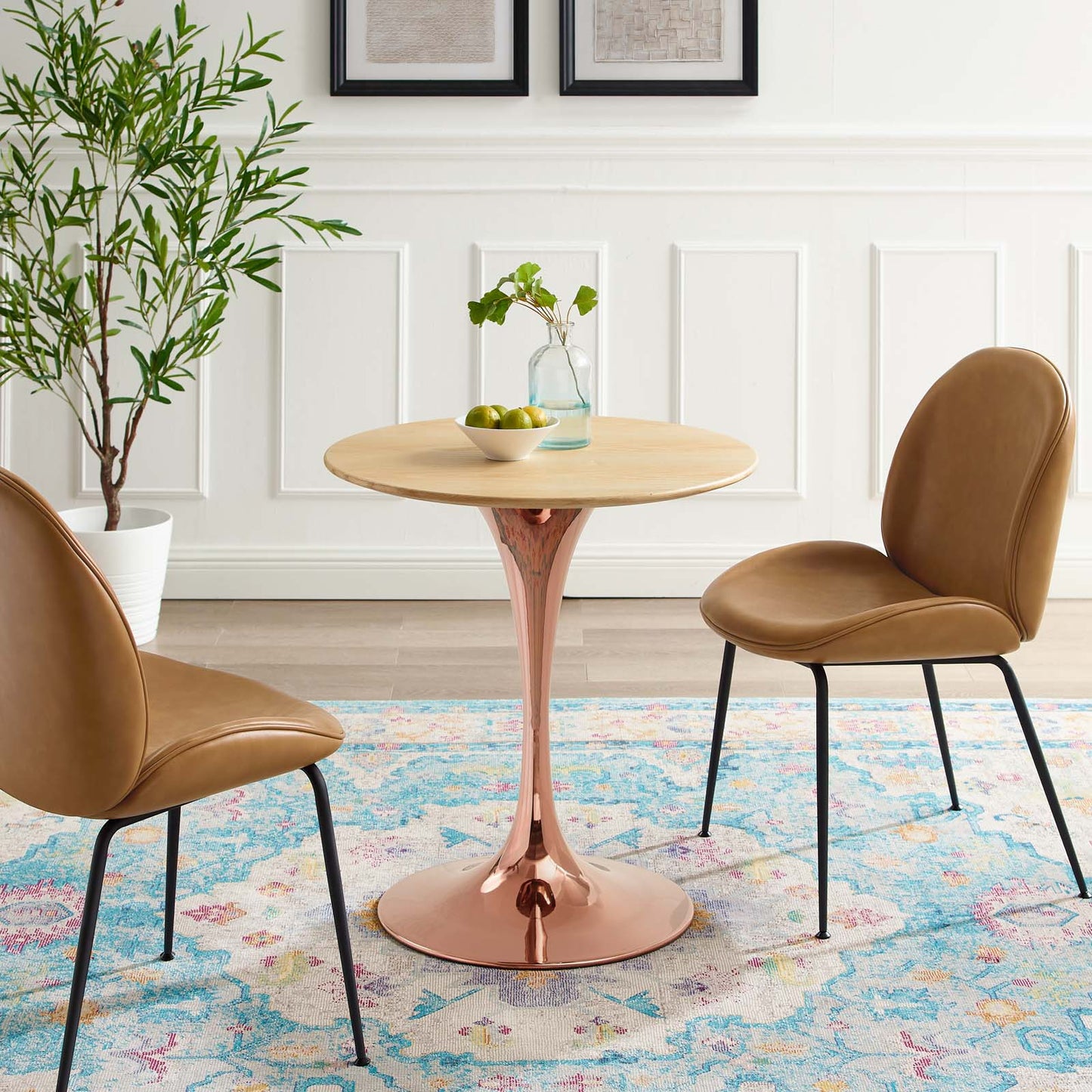 Lippa 28" Wood Dining Table, Wood, Rose Gold Brown Natural, 20944