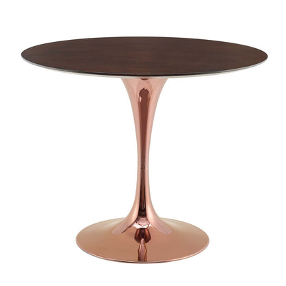 Lippa 36" Wood Dining Table, Wood, Rose Gold Dark Brown Brown Walnut, 20945