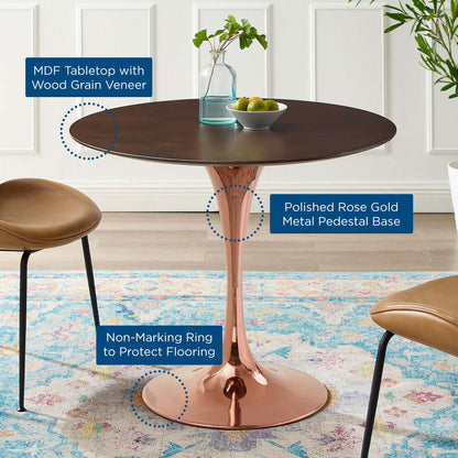 Lippa 36" Wood Dining Table, Wood, Rose Gold Dark Brown Brown Walnut, 20945