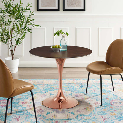 Lippa 36" Wood Dining Table, Wood, Rose Gold Dark Brown Brown Walnut, 20945