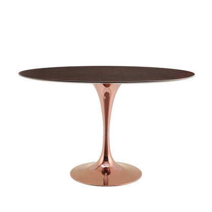 Lippa 47" Oval Wood Dining Table, Wood, Rose Gold Dark Brown Brown Walnut, 20947