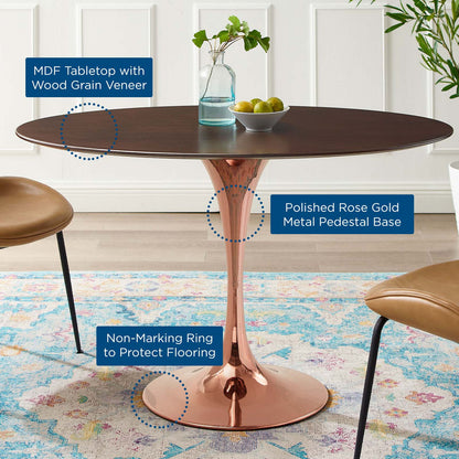 Lippa 47" Oval Wood Dining Table, Wood, Rose Gold Dark Brown Brown Walnut, 20947