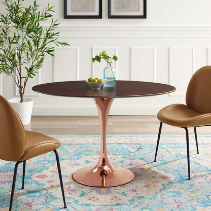 Lippa 47" Oval Wood Dining Table, Wood, Rose Gold Dark Brown Brown Walnut, 20947