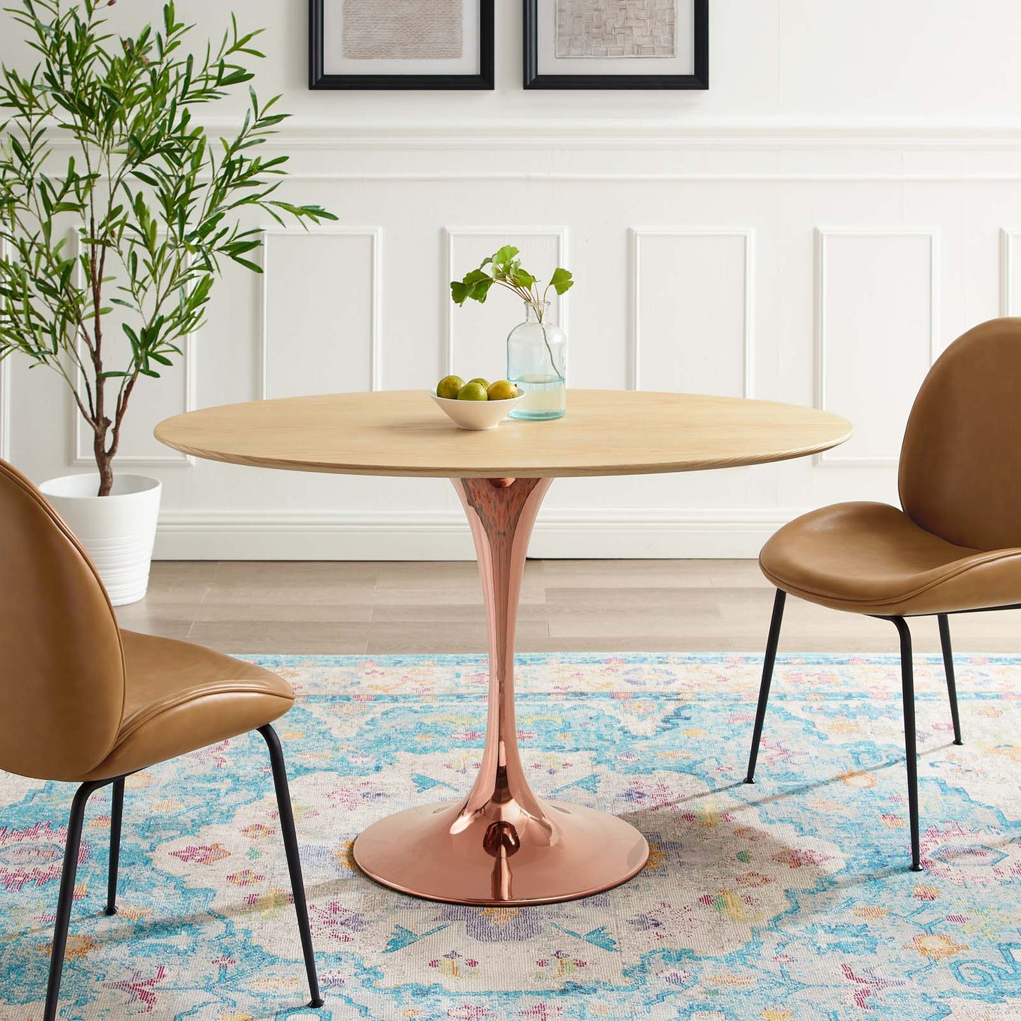 Lippa 47" Oval Wood Dining Table, Wood, Rose Gold Brown Natural, 20948