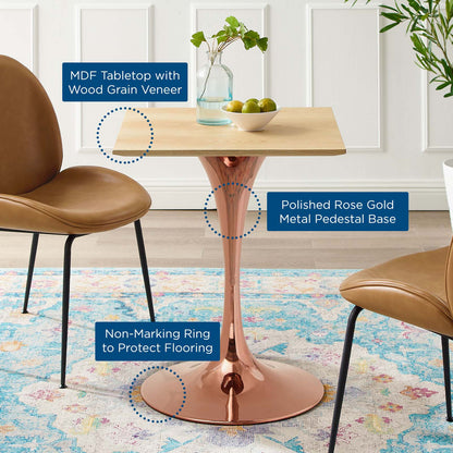 Lippa 24" Square Wood Dining Table, Wood, Rose Gold Brown Natural, 20950