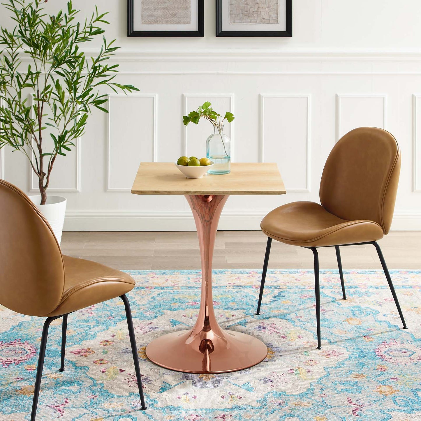 Lippa 24" Square Wood Dining Table, Wood, Rose Gold Brown Natural, 20950