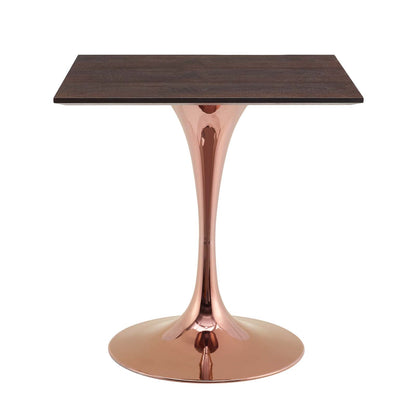 Lippa 28" Square Wood Dining Table, Wood, Rose Gold Dark Brown Brown Walnut, 20951