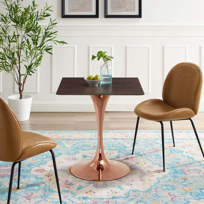 Lippa 28" Square Wood Dining Table, Wood, Rose Gold Dark Brown Brown Walnut, 20951