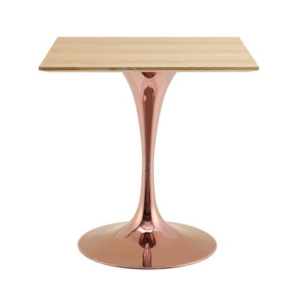 Lippa 28" Square Wood Dining Table, Wood, Rose Gold Brown Natural, 20952