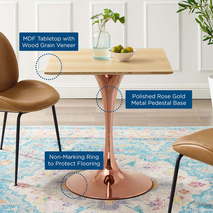 Lippa 28" Square Wood Dining Table, Wood, Rose Gold Brown Natural, 20952