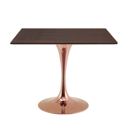 Lippa 36" Square Wood Dining Table, Wood, Rose Gold Dark Brown Brown Walnut, 20953