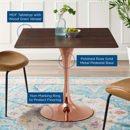 Lippa 36" Square Wood Dining Table, Wood, Rose Gold Dark Brown Brown Walnut, 20953