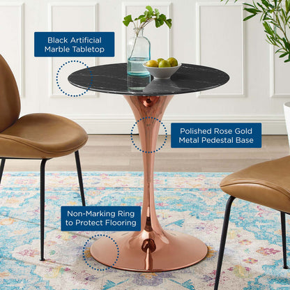 Lippa 28" Artificial Marble Dining Table, Artificial Marble, Metal Steel, Rose Gold Black, 20955