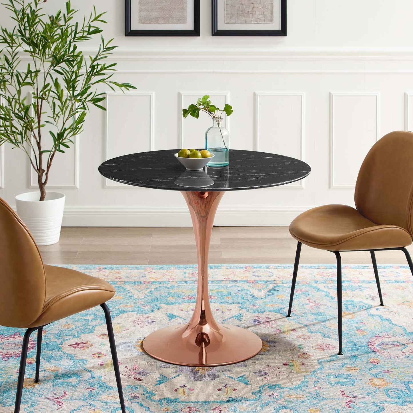 Lippa 36" Artificial Marble Dining Table, Artificial Marble, Metal Steel, Rose Gold Black, 20956