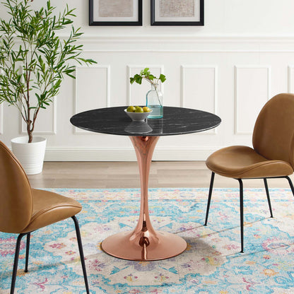 Lippa 36" Artificial Marble Dining Table, Artificial Marble, Metal Steel, Rose Gold Black, 20956