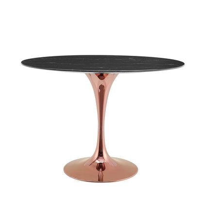 Lippa 42" Oval Artificial Marble Dining Table, Artificial Marble, Metal Steel, Rose Gold Black, 20957