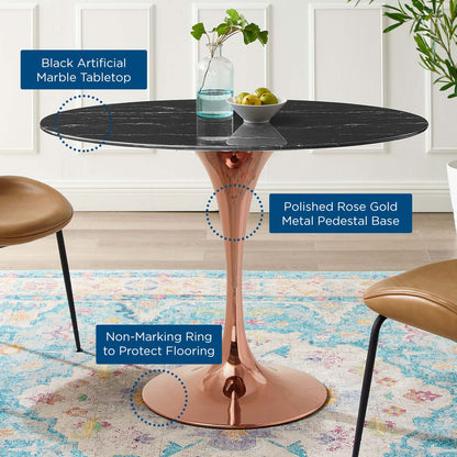 Lippa 42" Oval Artificial Marble Dining Table, Artificial Marble, Metal Steel, Rose Gold Black, 20957