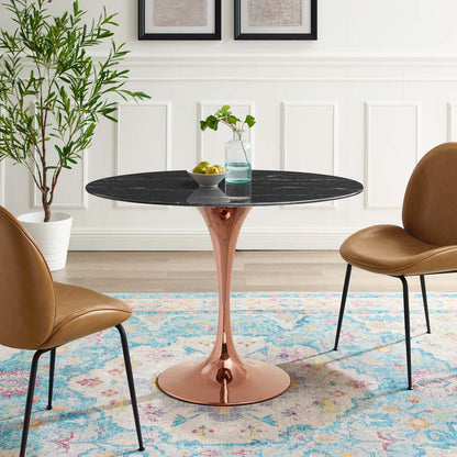 Lippa 42" Oval Artificial Marble Dining Table, Artificial Marble, Metal Steel, Rose Gold Black, 20957