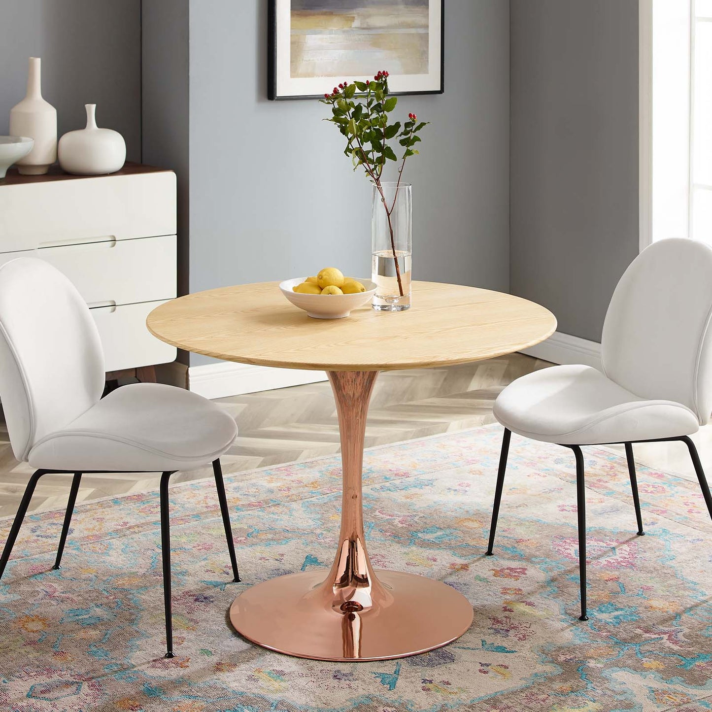 Lippa 40" Wood Dining Table, Wood, Rose Gold Brown Natural, 20960