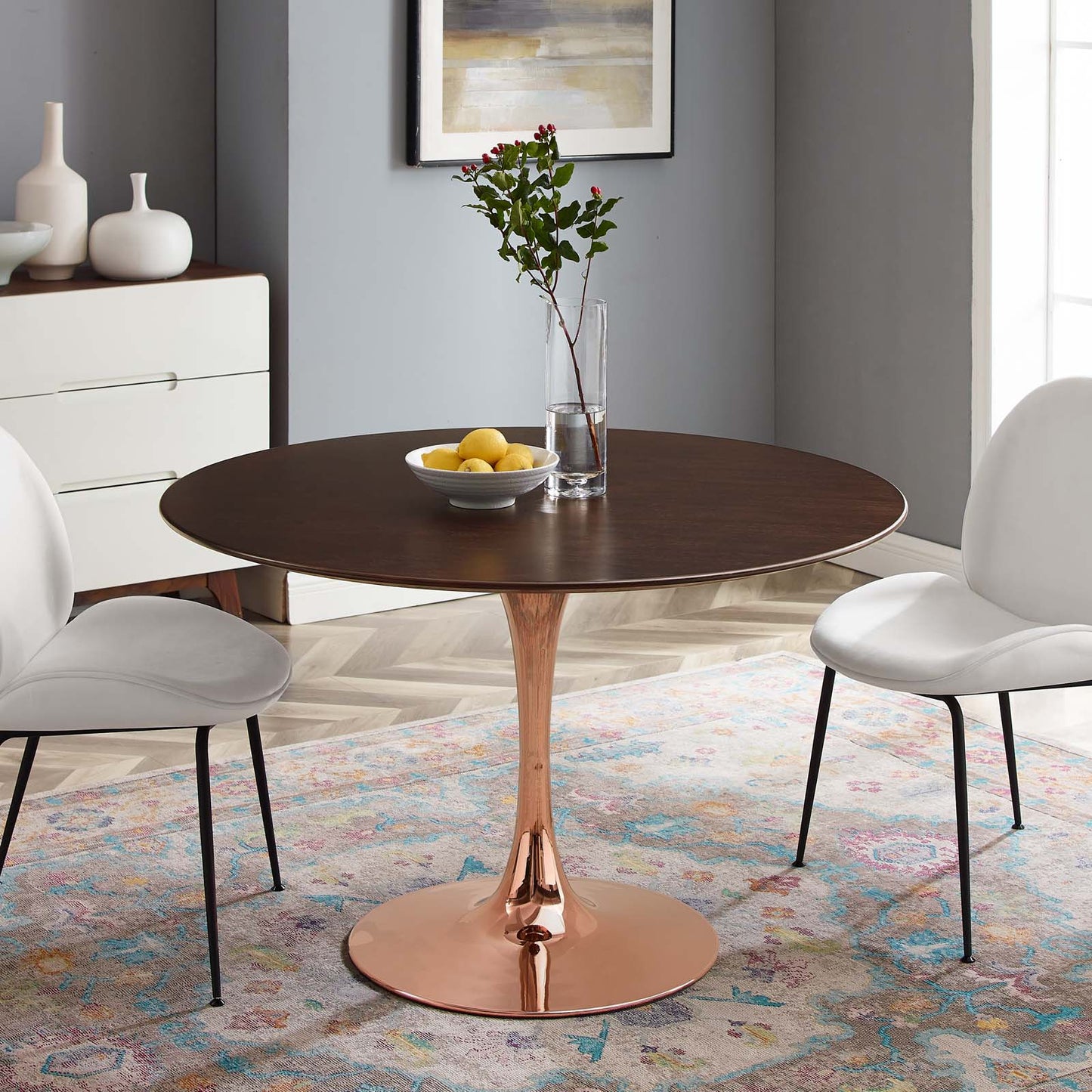 Lippa 47" Wood Dining Table, Wood, Rose Gold Dark Brown Brown Walnut, 20961