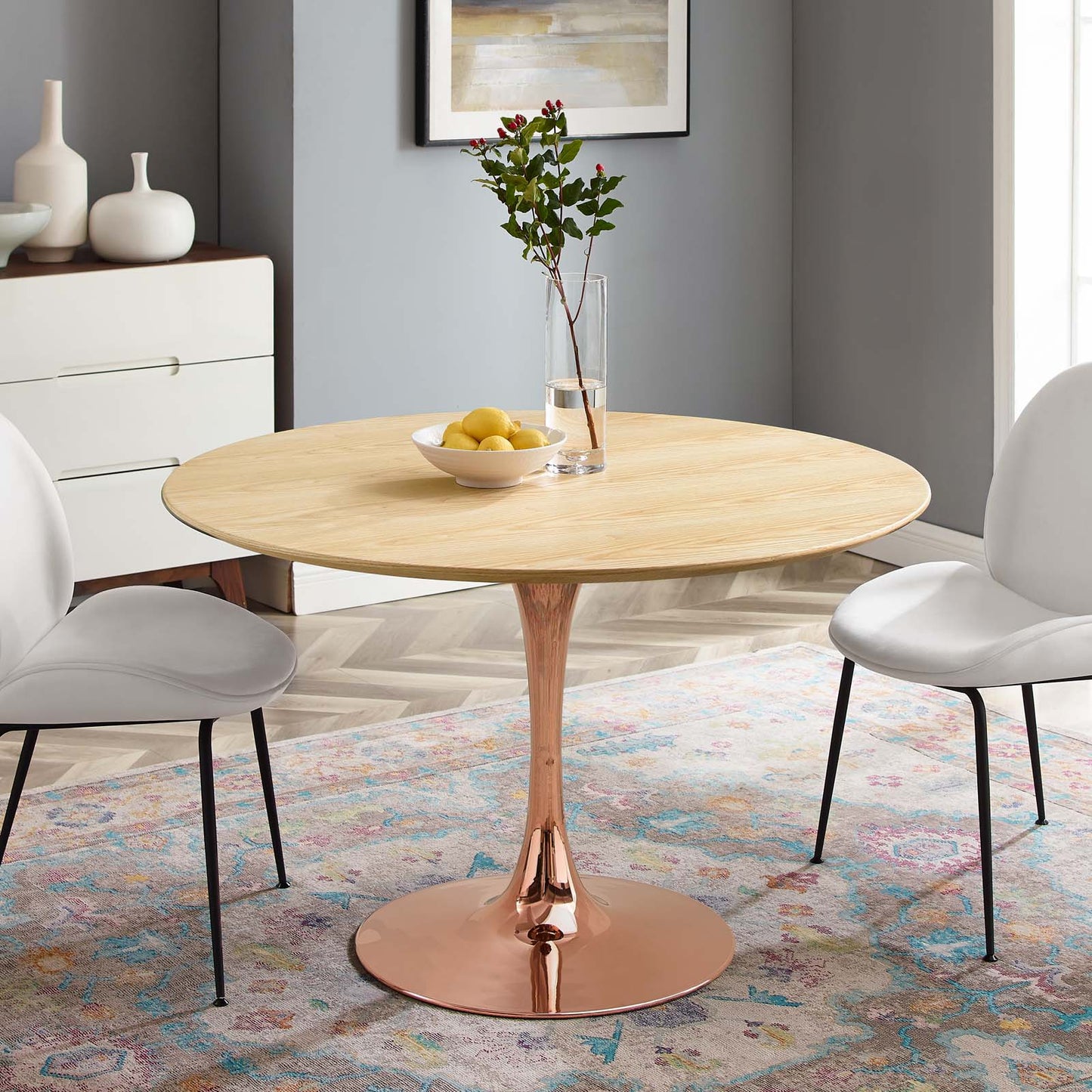 Lippa 47" Wood Dining Table, Wood, Rose Gold Brown Natural, 20962
