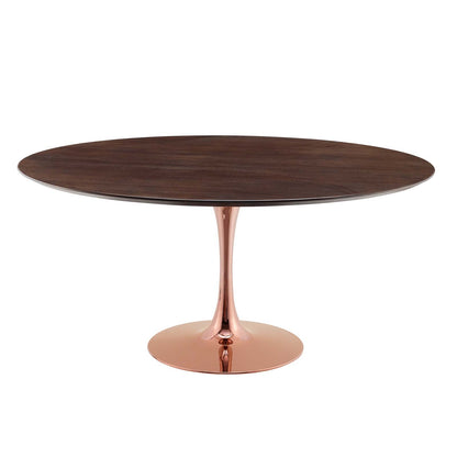 Lippa 60" Wood Dining Table, Wood, Rose Gold Dark Brown Brown Walnut, 20963